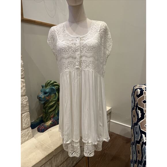 Women's Volcom Edwardian Cactus Flower Dress Sz M NEW White Floral Lace W/ Slip - Picture 3 of 9